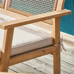 Alice's Garden Salon De Jardin 4 Places En Acacia Brossé Et Cannage Carré Avec Coussin Beige - Bohemia -SEMA design Boutique 06407 zoom fauteuil du salon de jardin en acacia bohemia