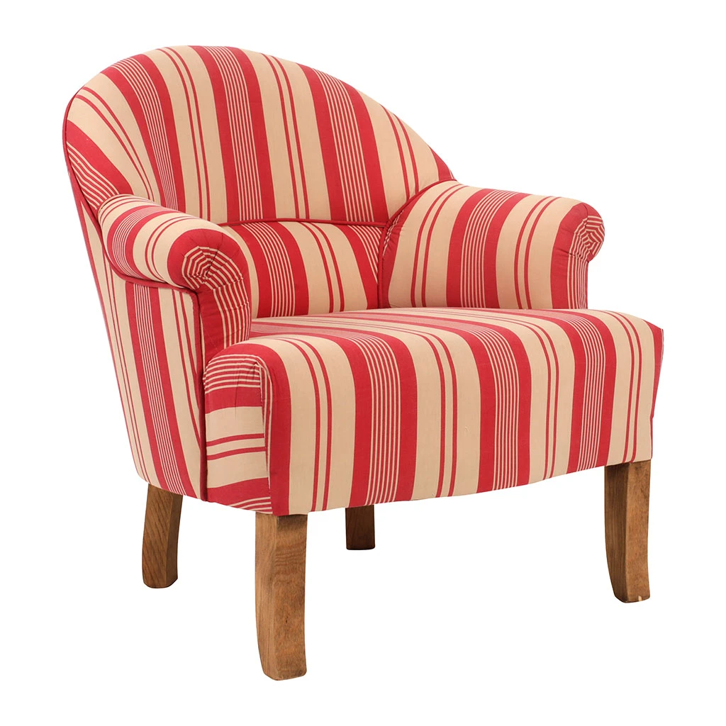 Comptoir De Famille Fauteuil Crapaud Rayé En Coton Rouge Et Pin - Margot 5 Comptoir De Famille Fauteuil Crapaud Rayé En Coton Rouge Et Pin - Margot – Image 3