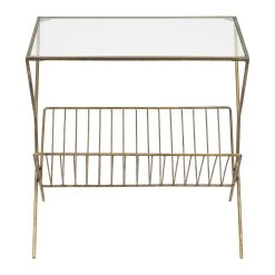 Côté Table Bout De Canape En Fer Doré Et Verre - Eluminea