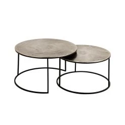 Côté Table Table Basse Gigogne Ronde (lot De 2) En Fer Argenté - Félia