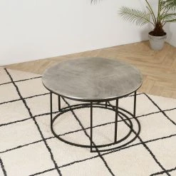 Côté Table Table Basse Gigogne Ronde (lot De 2) En Fer Argenté - Félia -SEMA design Boutique 36477 SITU03 WEB
