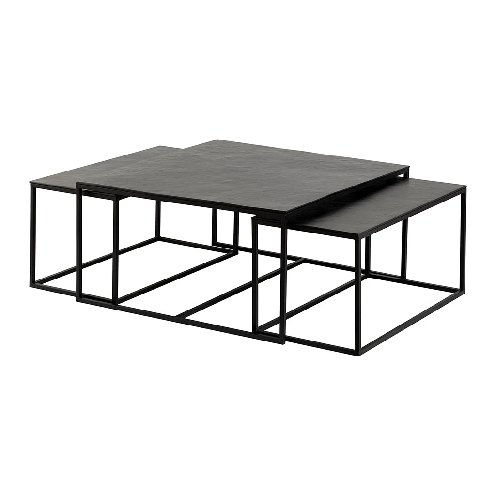 Côté Table Table Basse Gigogne Carrée (lot De 3) En Fer Noir - Felia 3 Côté Table Table Basse Gigogne Carrée (lot De 3) En Fer Noir - Felia