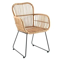 Casita Fauteuil Avec Accoudoirs En Rotin Naturel Et Fer Noir - Maya