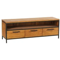 Casita Meuble TV En Teck Massif 3 Tiroirs L150cm - Alix