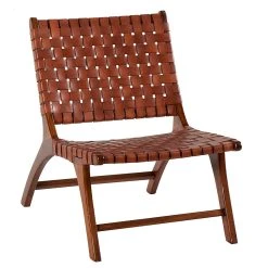 Casita Fauteuil En Teck Et Lanières De Cuir Marron - Irene