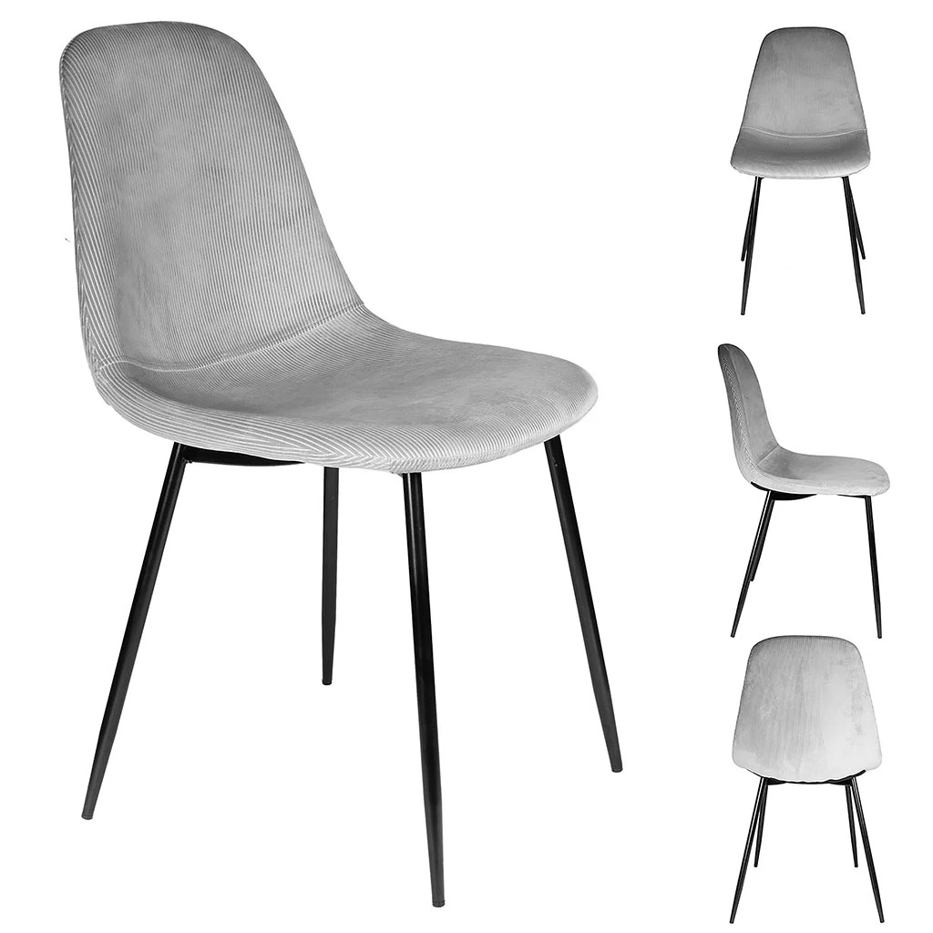 Home Déco Factory Chaise Salle à Manger En Velours Cotelé Gris Clair - Giulia 4 Home Déco Factory Chaise Salle à Manger En Velours Cotelé Gris Clair - Giulia – Image 2