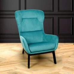 Home Déco Factory Fauteuil En Velours Côtelé Bleu Canard - Roma -SEMA design Boutique 623005 FRN06 WEB