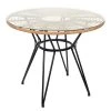 Home Déco Factory Table De Repas Ronde En Résine Tressée Avec Plateau En Verre - Saya