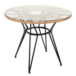 Home Déco Factory Table De Repas Ronde En Résine Tressée Avec Plateau En Verre - Saya