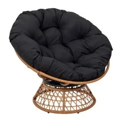 Home Déco Factory Fauteuil D'exterieur Papasan En Rotin Avec Coussin Noir - Cancun