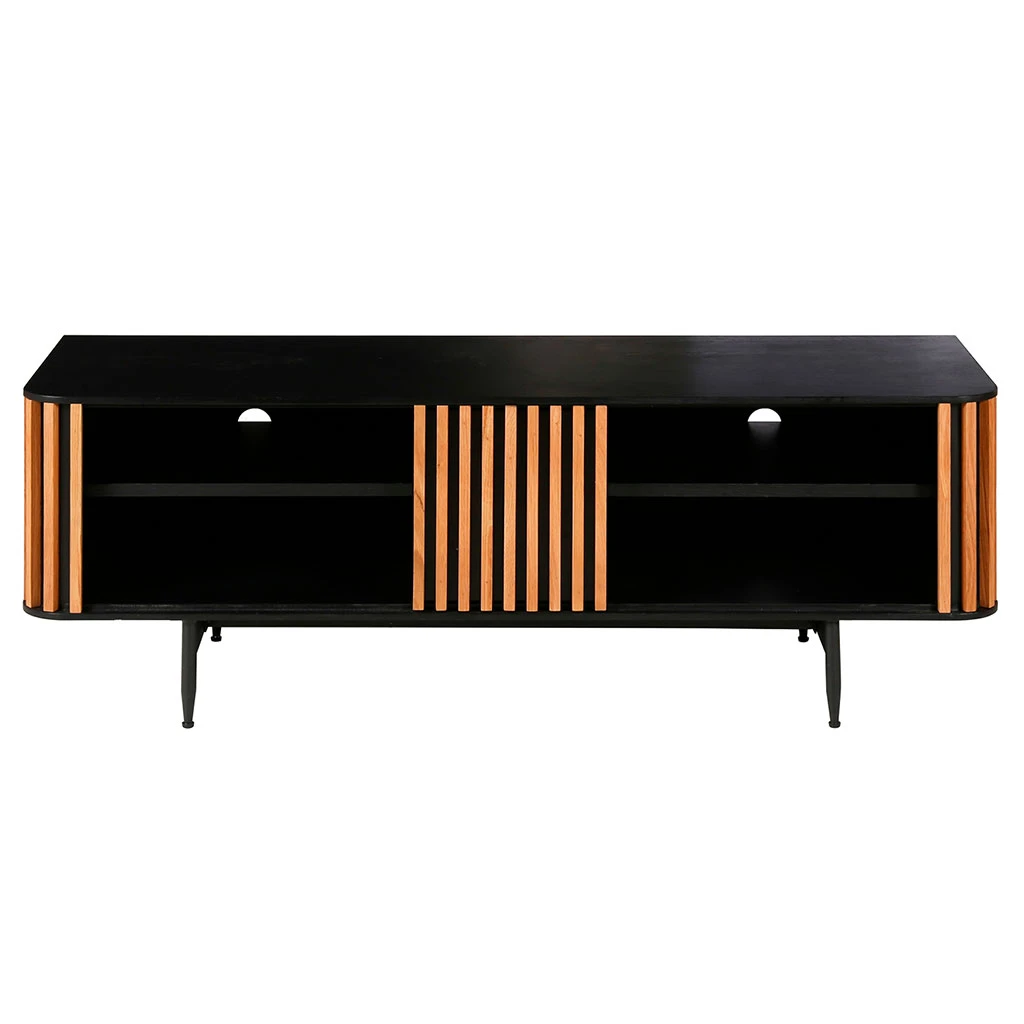Zago Meuble TV En Chêne Naturel Et Noir 4 Niche L130cm - Linea 3 Zago Meuble TV En Chêne Naturel Et Noir 4 Niche L130cm - Linea