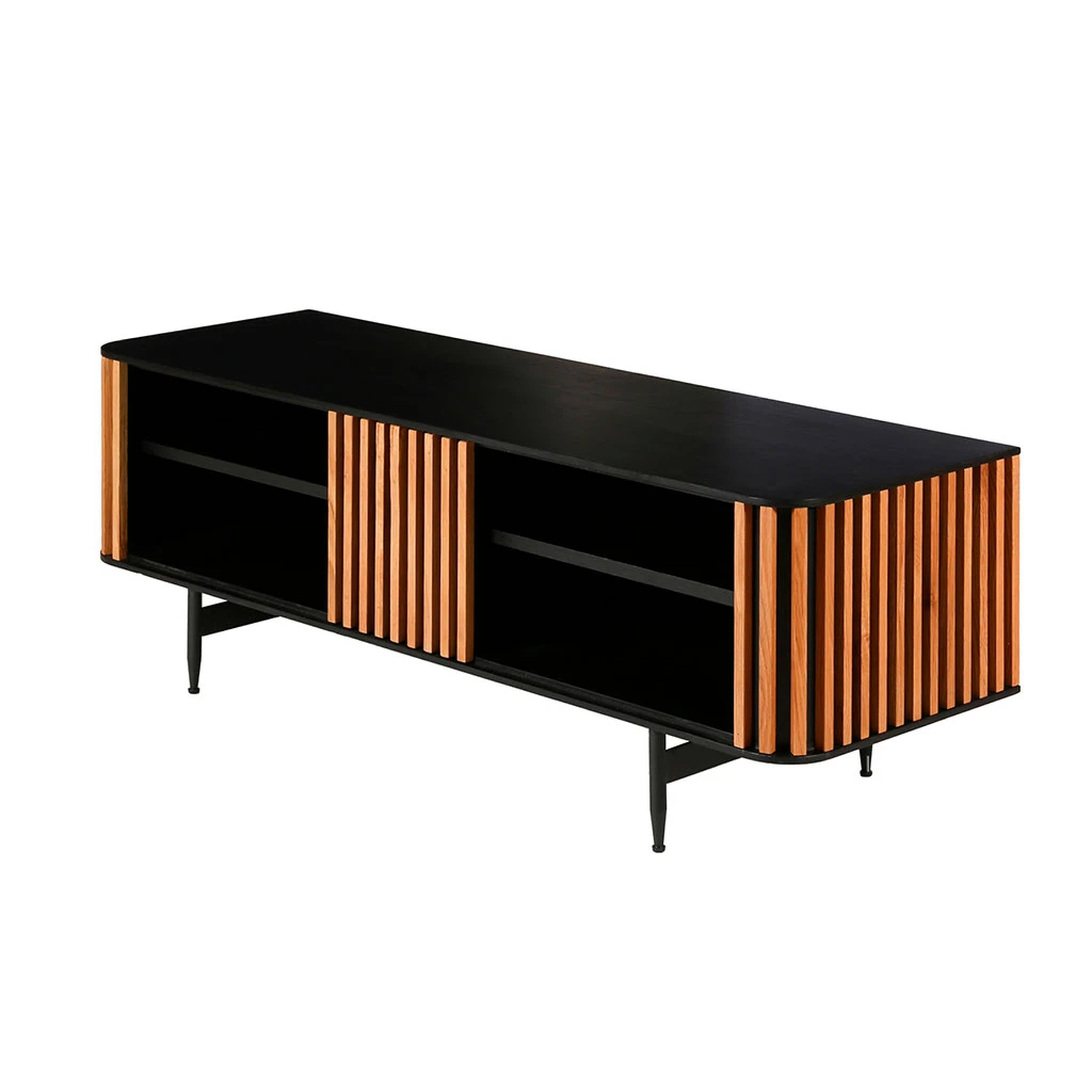 Zago Meuble TV En Chêne Naturel Et Noir 4 Niche L130cm - Linea 4 Zago Meuble TV En Chêne Naturel Et Noir 4 Niche L130cm - Linea – Image 2