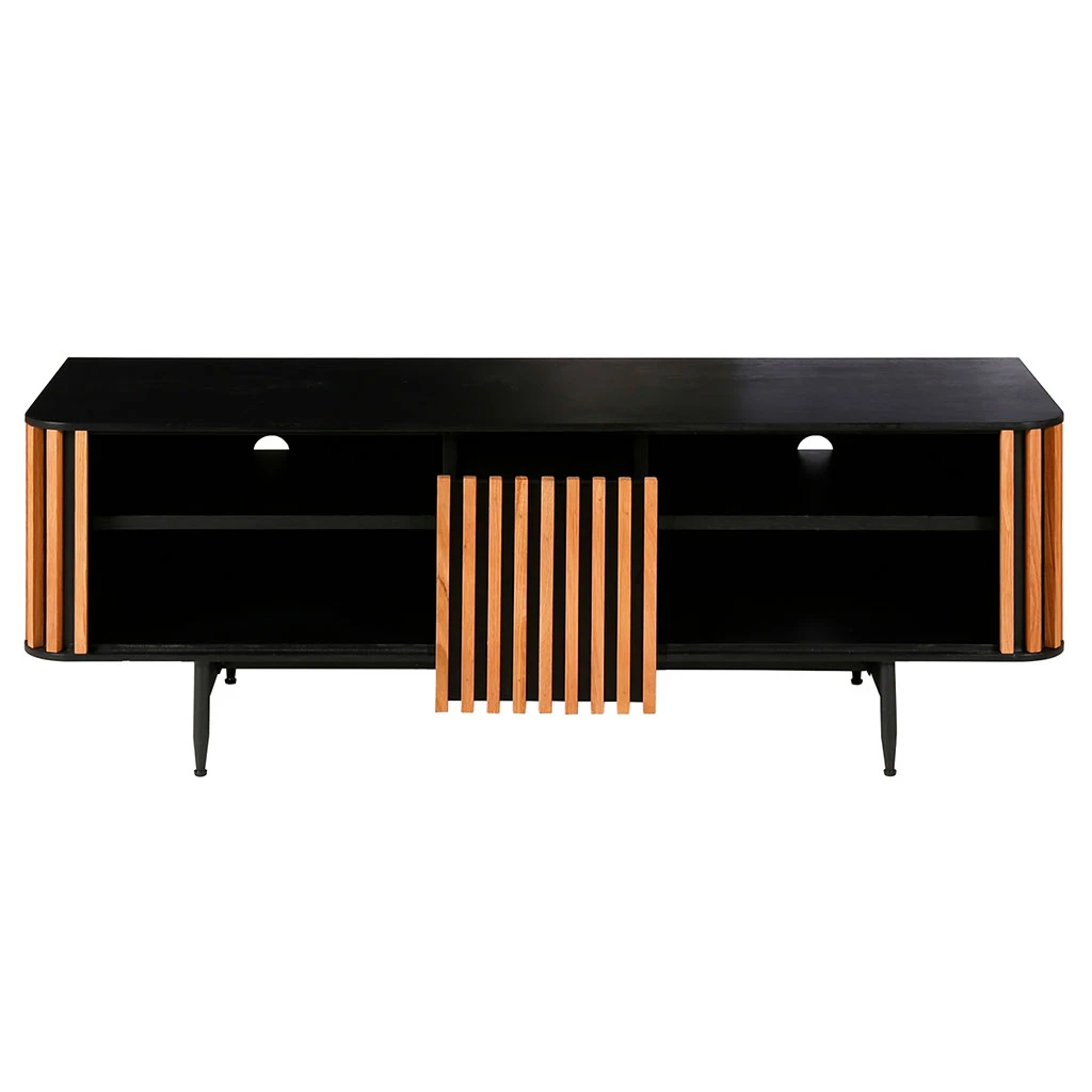 Zago Meuble TV En Chêne Naturel Et Noir 4 Niche L130cm - Linea 7 Zago Meuble TV En Chêne Naturel Et Noir 4 Niche L130cm - Linea – Image 5