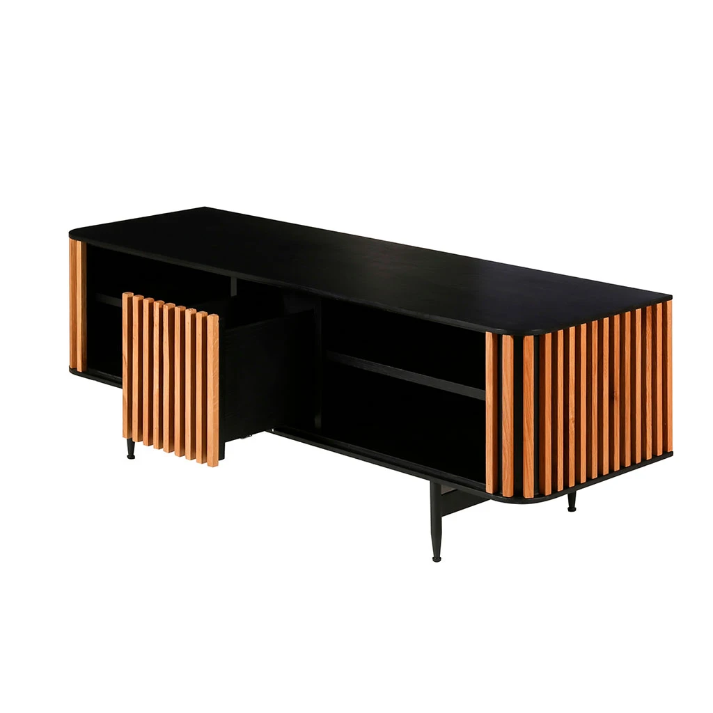 Zago Meuble TV En Chêne Naturel Et Noir 4 Niche L130cm - Linea 8 Zago Meuble TV En Chêne Naturel Et Noir 4 Niche L130cm - Linea – Image 6