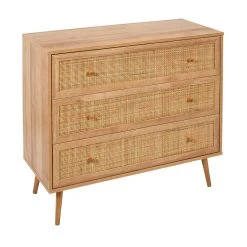 Home Déco Factory Commode En Bois Et Cannage 3 Tiroirs H79cm - Baia