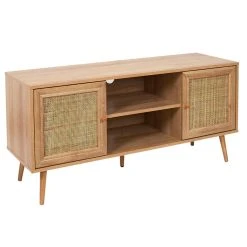 Home Déco Factory Meuble TV Naturel En Bois Et Cannage L115cm - Baia