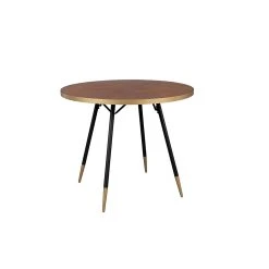 White Label Living Table à Manger Ronde En Noyer Plaqué Et Métal Doré D91cm - Denise