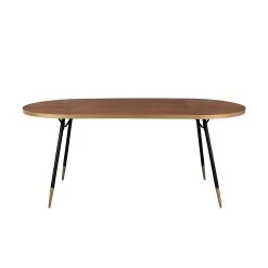 White Label Living Table à Manger Ovale En Noyer Plaqué Et Métal Doré 180x90cm - Denise