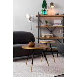 White Label Living Table Basse Rode En Noyer Plaqué Et Métal Doré D61cm - Denise -SEMA design Boutique 627279 FRN05 WEB