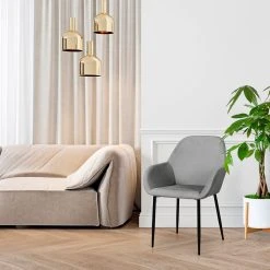 Home Déco Factory Chaise Avec Accoudoir En Velours Cotelé Gris - Julia -SEMA design Boutique 629682 FRN06 WEB