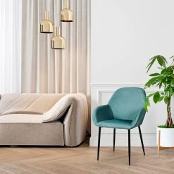 Home Déco Factory Chaise Avec Accoudoir En Velours Cotelé Bleu Canard - Julia -SEMA design Boutique 629683 FRN06 WEB