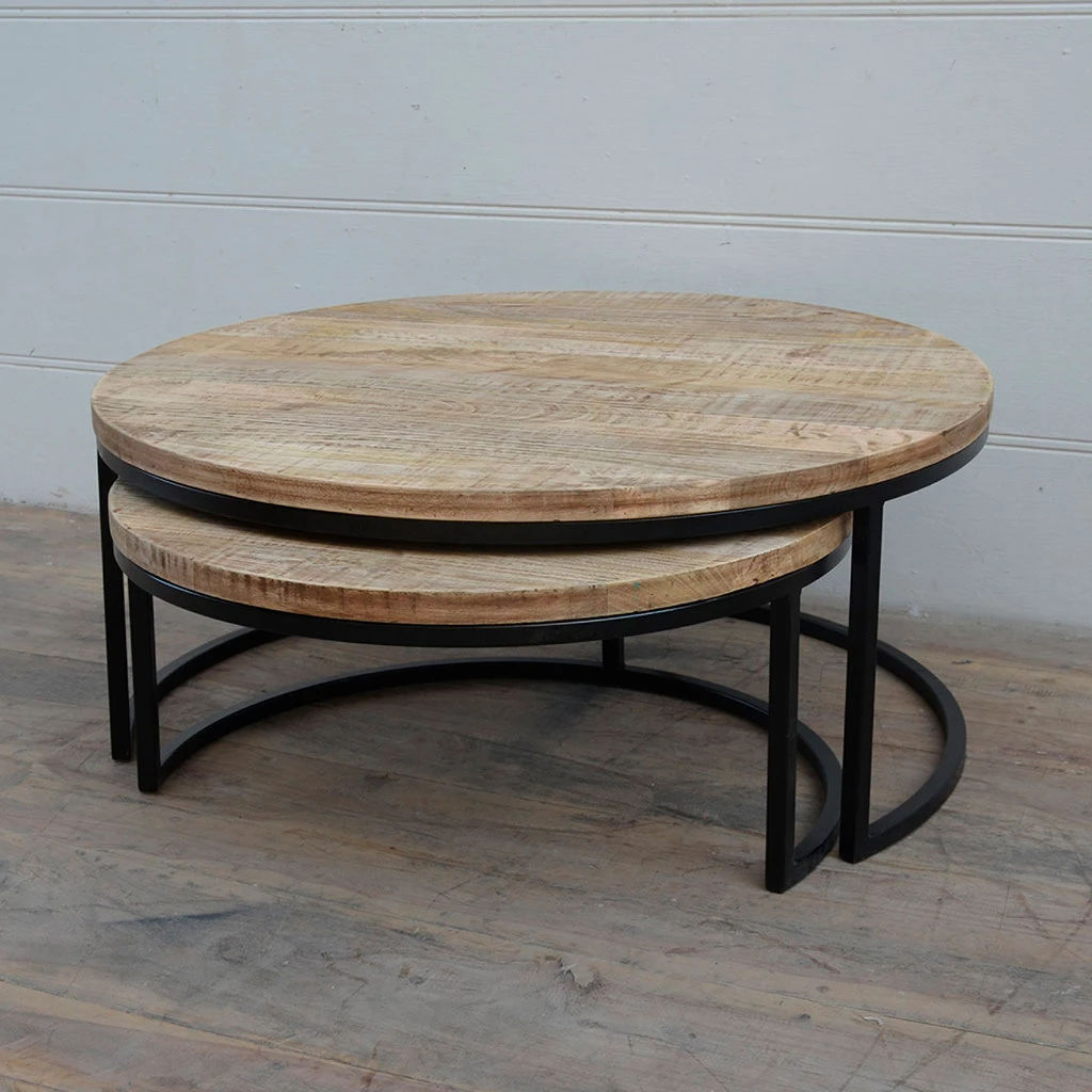 PG Trading Table Basse Gigogne Ronde (lot De 2) En Manguier Et Fer Noir - Noe 4 PG Trading Table Basse Gigogne Ronde (lot De 2) En Manguier Et Fer Noir - Noe – Image 2