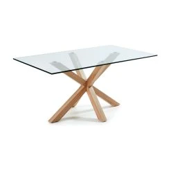 La Forma Table à Manger Plateau En Verre Et Pieds En Acier Effet Bois 160x90cm - Argo
