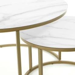 La Forma Table Basse Gigogne Ronde (lot De 2) Effet Marbre Blanc Et Fer Doré - Léonor -SEMA design Boutique 633008 FRN03 WEB