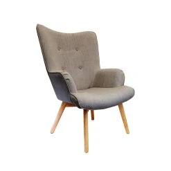 Home Déco Factory Fauteuil De Salon En Bois Et Tissu Gris - Nora