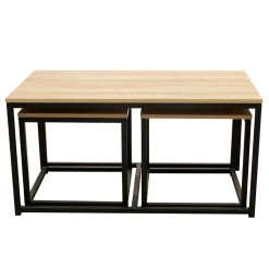 Home Déco Factory Table Basse Gigogne (lot De 3) En Plaqué Bois Et Fer Noir - Selya -SEMA design Boutique 638118 FRN03 WEB