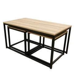 Home Déco Factory Table Basse Gigogne (lot De 3) En Plaqué Bois Et Fer Noir - Selya -SEMA design Boutique 638118 FRN04 WEB