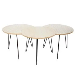 Home Déco Factory Table Basse Gigogne (lot De 3) En Plaqué Bois, Blanc Et Fer Noir - Audry
