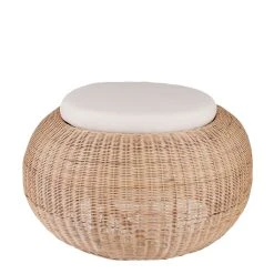 Mica Décorations Pouf En Rotin Avec Coussin Blanc D84cm - Bolsena