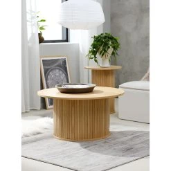 Unique Table Basse En Placage Chêne Naturel D90cm - Nola