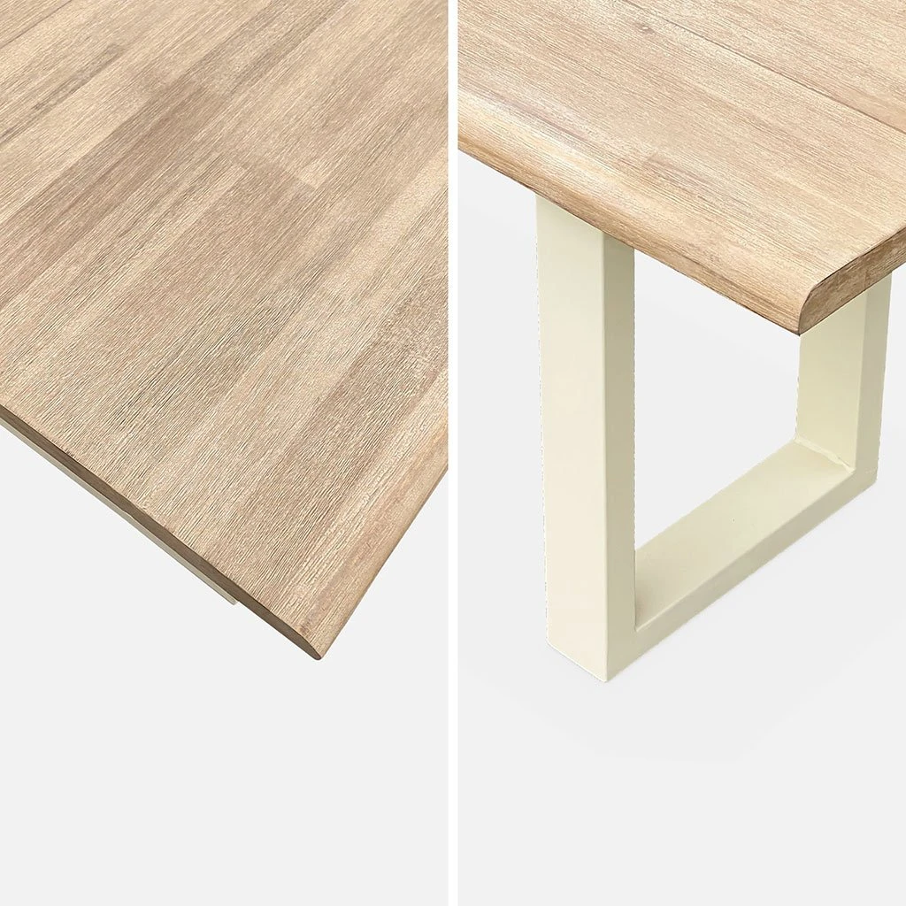 Alice's Garden Lot De 2 Bancs En Acacia Brossé Et Acier Beige L180cm - Salta 6 Alice's Garden Lot De 2 Bancs En Acacia Brossé Et Acier Beige L180cm - Salta – Image 4