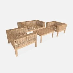 Alice's Garden Salon De Jardin 4 Places En Cannage Et Acacia Brossé Et Coussins Beige - Olinda -SEMA design Boutique 649045 FRN06 WEB