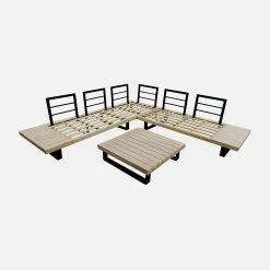 Alice's Garden Salon De Jardin D'angle 5 Places En Acacia Brossé Et Aluminium Et Coussins Beige - Managua -SEMA design Boutique 649047 FRN02 WEB