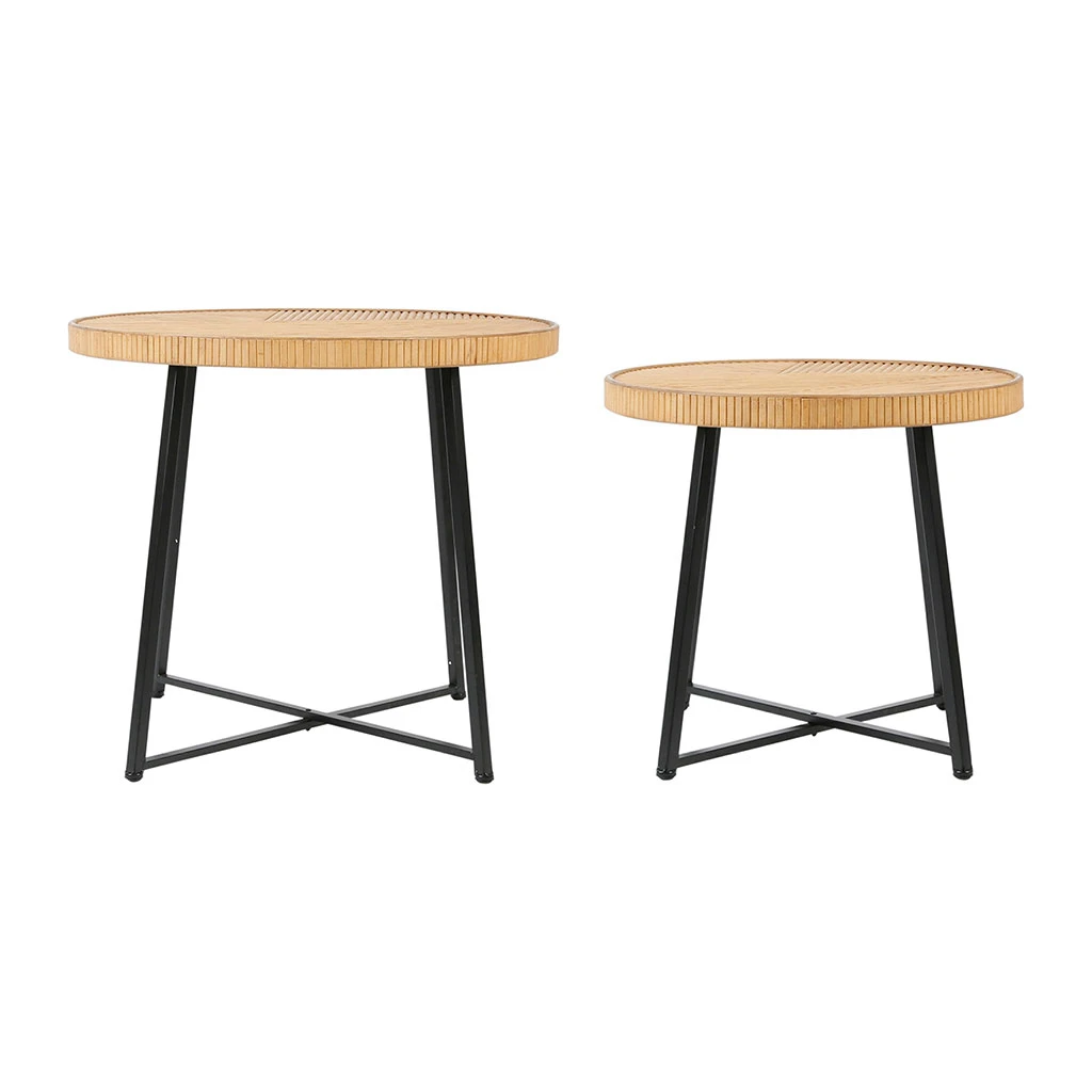SEMA DESIGN Table Basse (lot De 2) En Bambou, Rotin Et Pieds En Fer Noir - Saori 3 SEMA DESIGN Table Basse (lot De 2) En Bambou, Rotin Et Pieds En Fer Noir - Saori