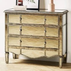 Côté Table Commode En Bois Miroir Patine 3 Tiroirs H81cm -SEMA design Boutique 76314 22264