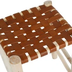 SEMA DESIGN Tabouret En Cuir Brun Et Bois D'eucalyptus - Cuir -SEMA design Boutique 76485 DET02 WEB