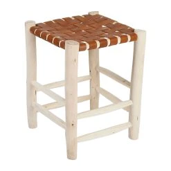 SEMA DESIGN Tabouret En Cuir Brun Et Bois D'eucalyptus - Cuir -SEMA design Boutique 76485 DET03 WEB