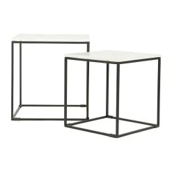 SEMA DESIGN Table Gigogne (x2) En Marbre Blanc Et Fer Noir - Eskela