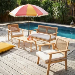 Alice's Garden Salon De Jardin 4 Places En Acacia Brossé Et Cannage Carré Avec Coussin Beige - Bohemia